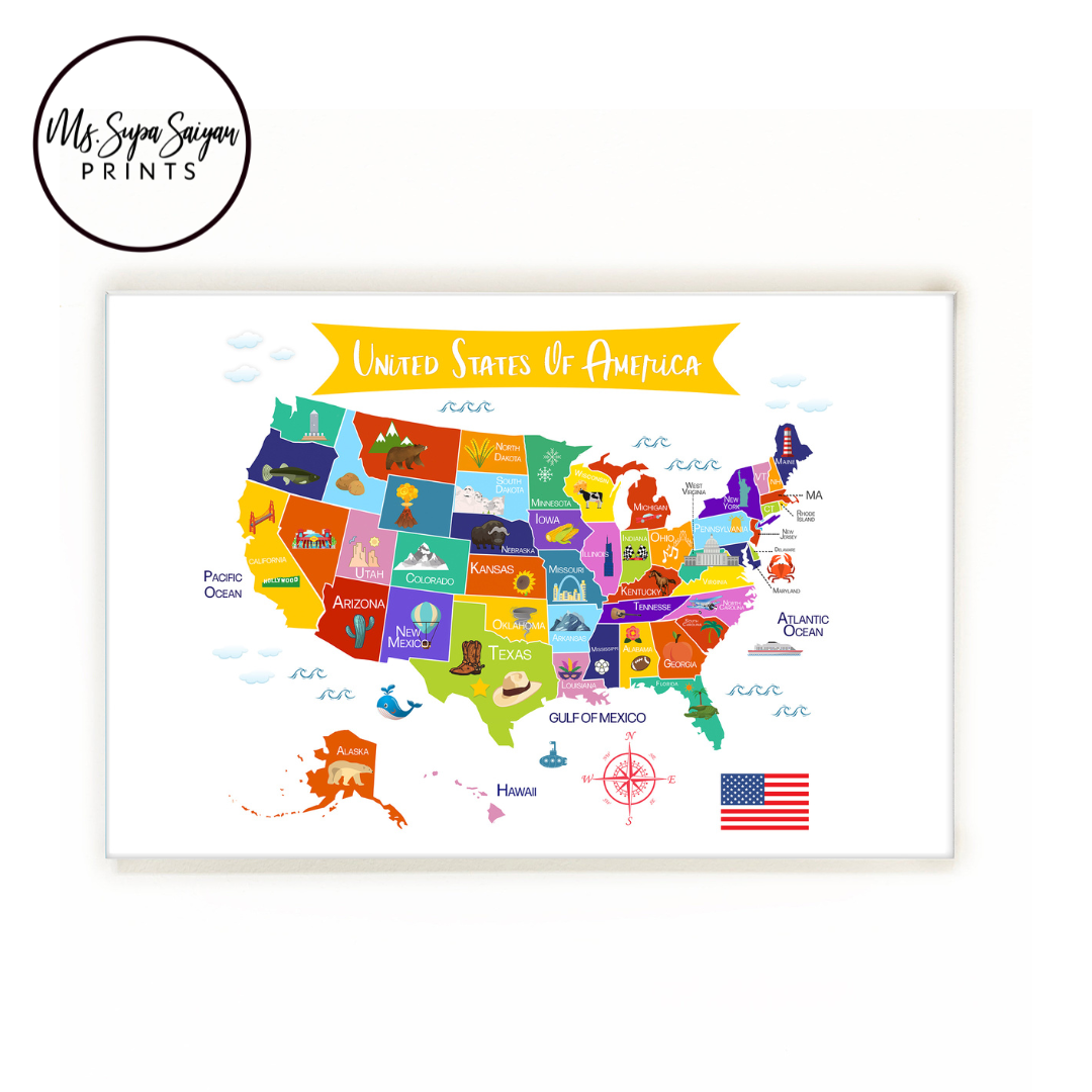 Printable United States of America Map – Ms. Supa Saiyan Prints